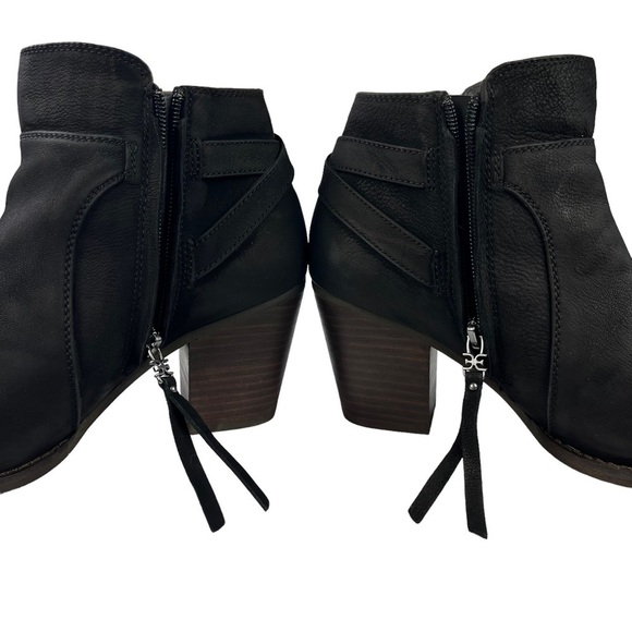 Sam Edelman Morgan Black Nubuck Leather Ankle Boots Stacked Block Heel Size 9.5‎ - Picture 9 of 14